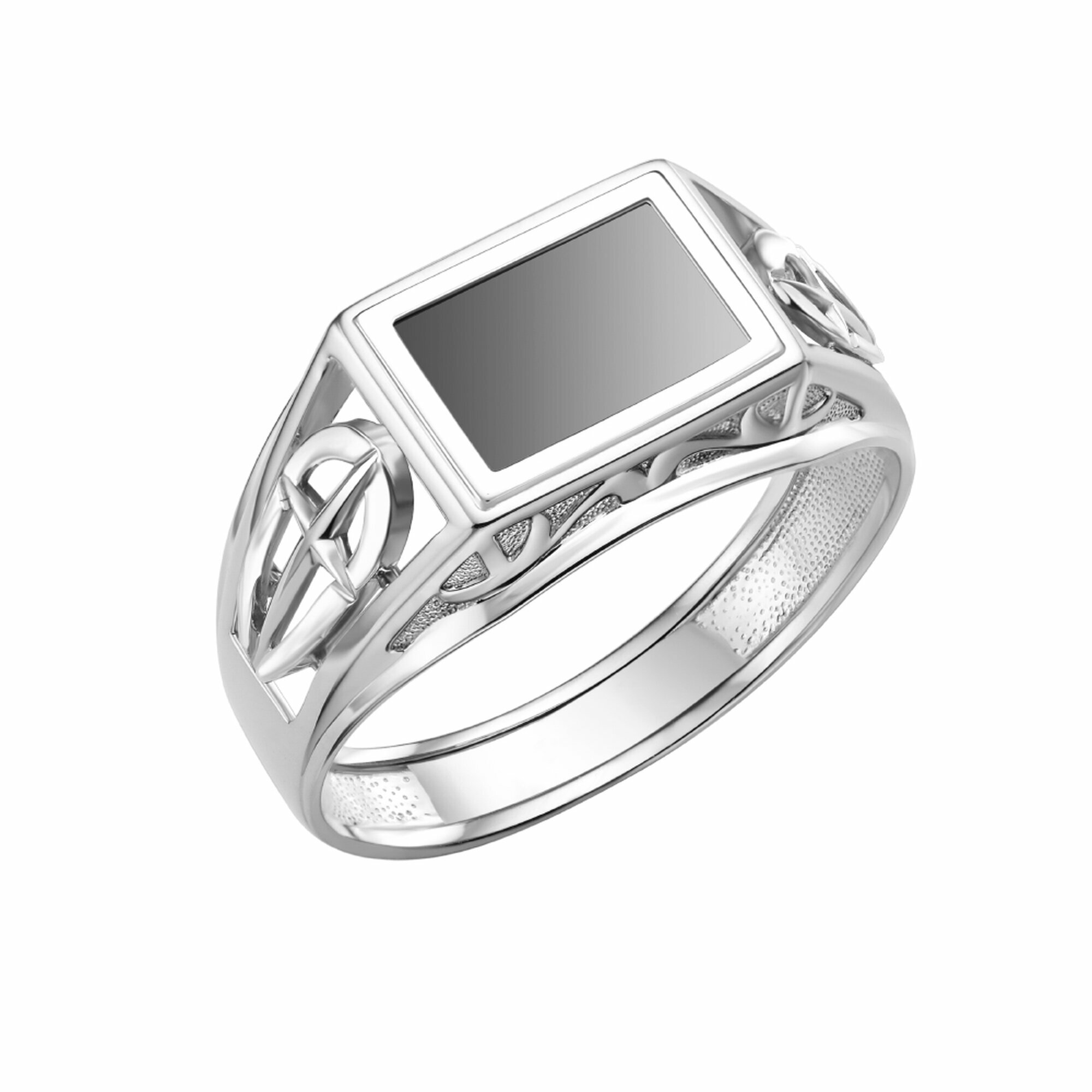 Печатка Diamant online, серебро, 925 проба, родирование, оникс, размер 19, черный