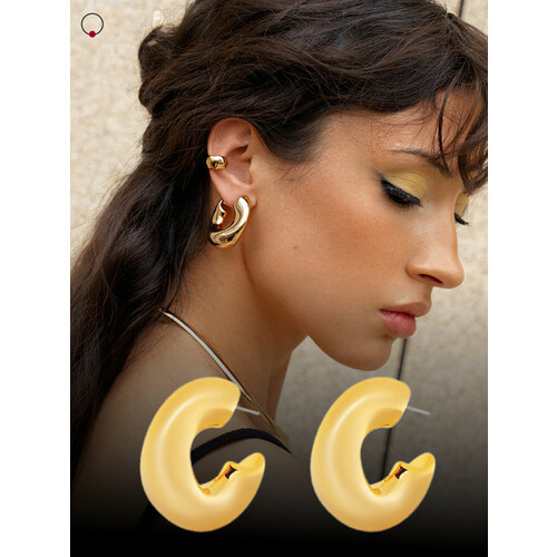 Серьги пусеты, конго Kalinka modern story, размер 38 мм, золотистый