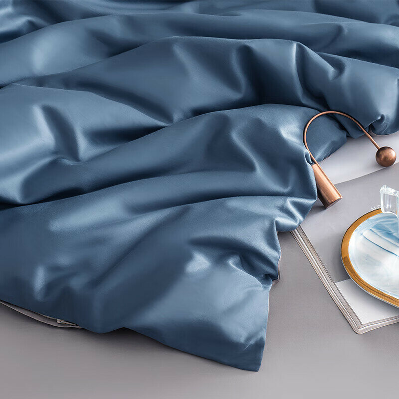 JD Jingzao, Zhi Su Ultra-Soft Sateen, 60-Count Long-Staple Cotton A-Grade Pure Cotton Bedding Set, Four Pieces, for 1.8-Meter Bed, Gray-Blue — фото 1