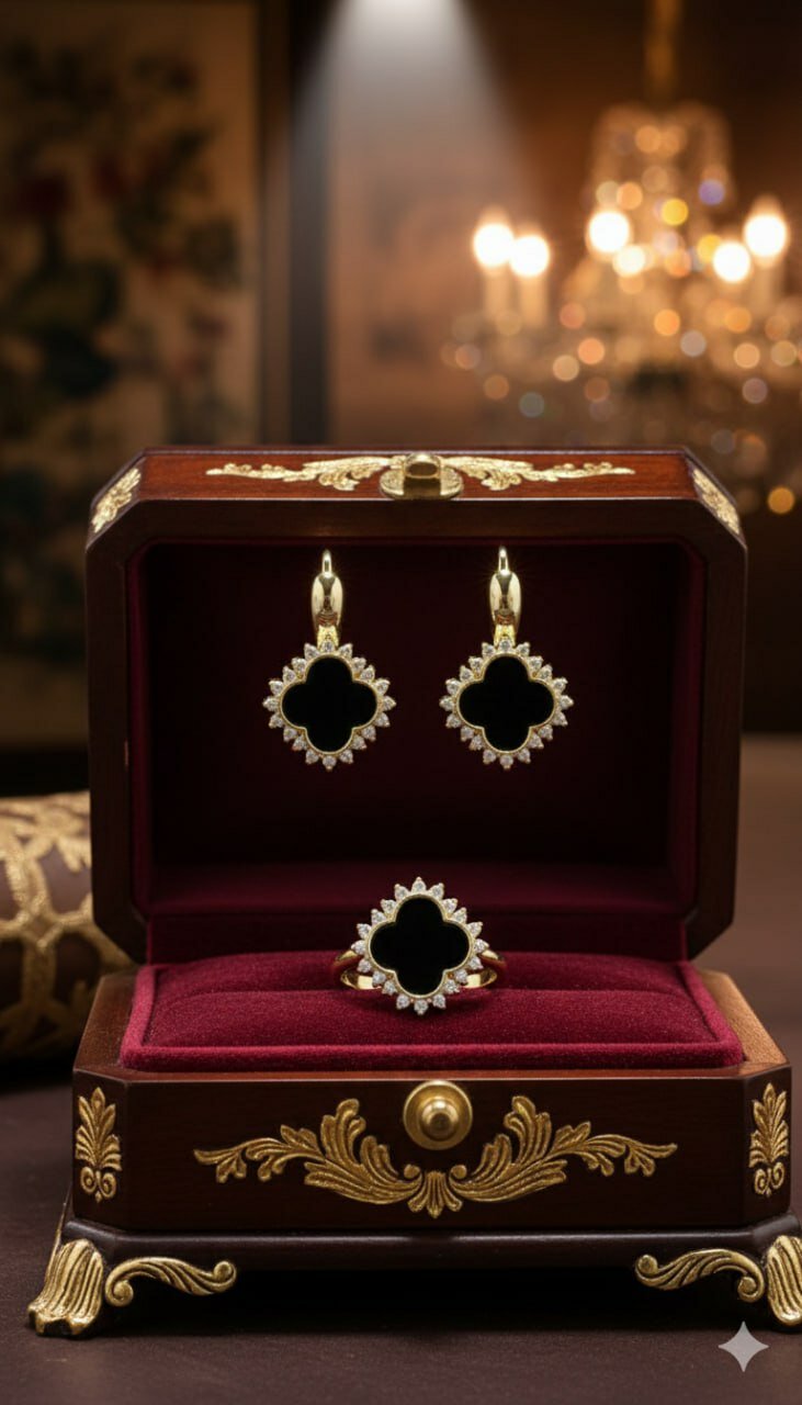 Комплект бижутерии: серьги, кольцо, Swarovski Zirconia