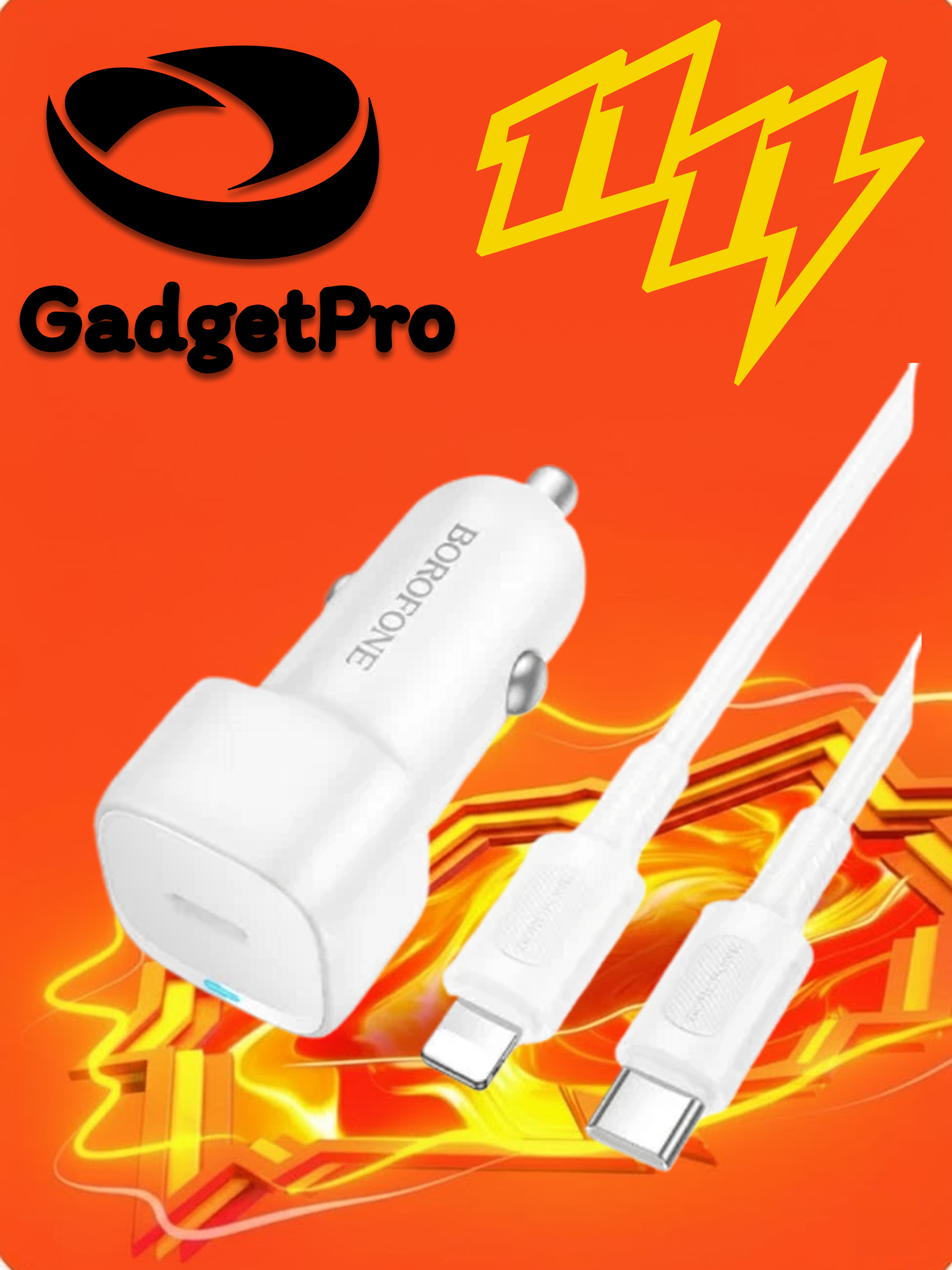 Автомобильное зарядное устройство BOROFONE BZ34A Cloud PD20W Type-C с кабелем laiting - 8 Pin длиной 1 м (белый)