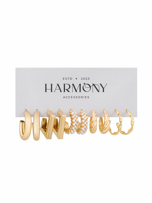 Комплект серег HARMONY, искусственный камень, золотой