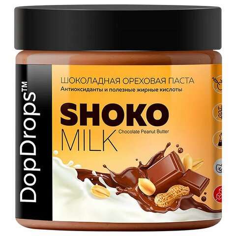 Паста шоколадная DOPDROPS, с арахисом и молочным шоколадом, 500г, пластиковая банка, ш/к 61096