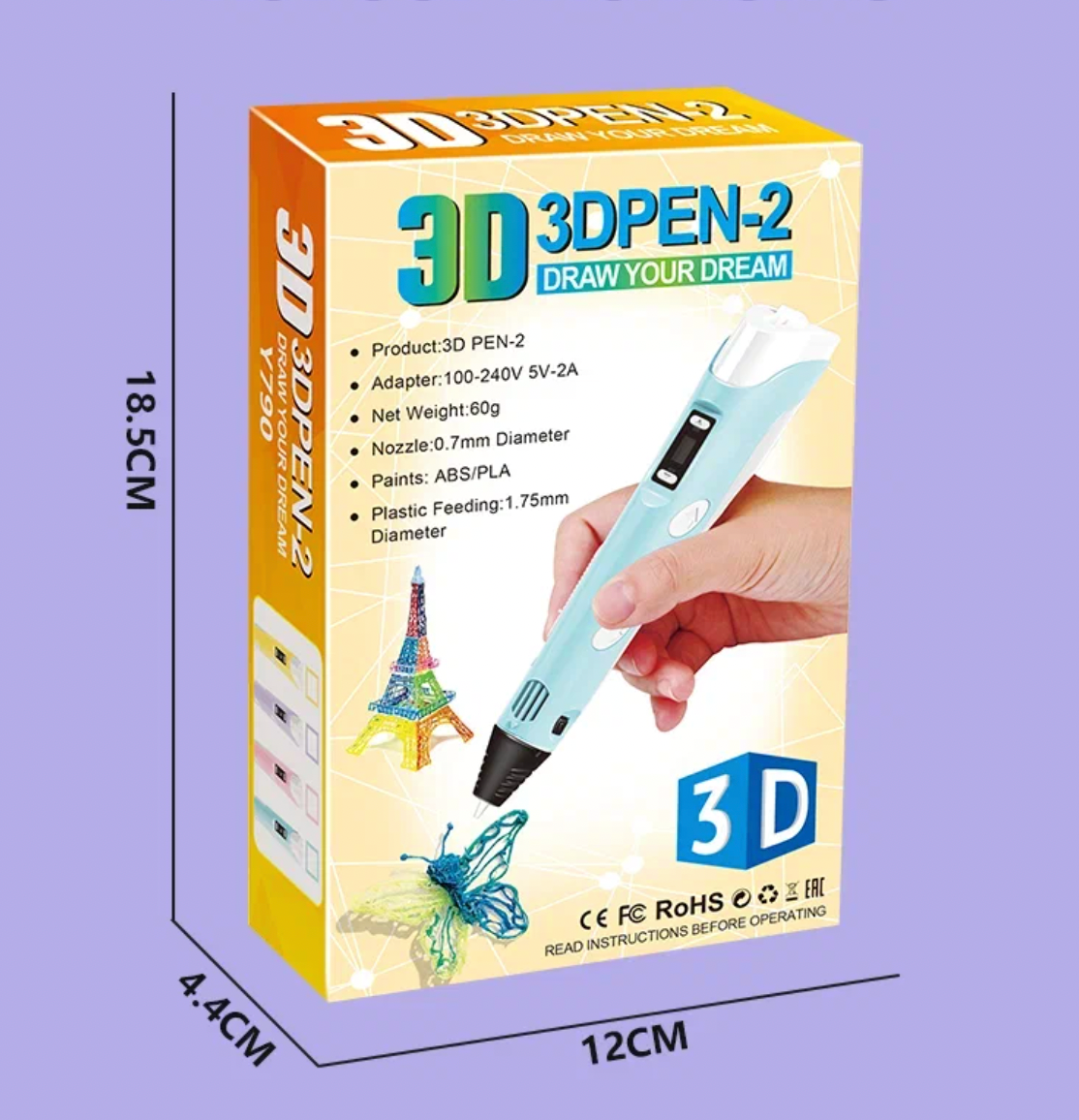 3D ручка горячей печати с дисплеем, лиловая