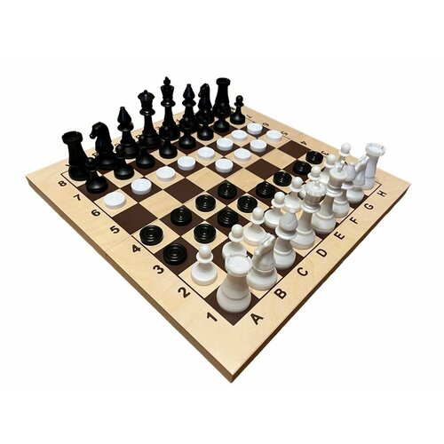 2в1 шахматы большие + шашки пластиковые с деревянной доской 43 см