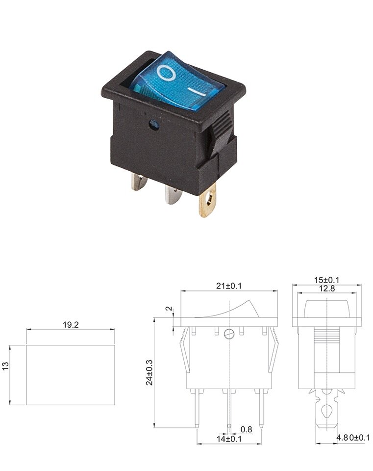 Выключатель клавишный Rexant Mini ON-OFF синий с подсветкой (12В 15А (3с)) {36-2171} - фотография № 3