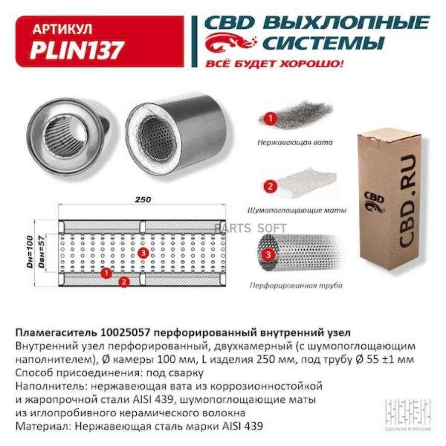 CBD PLIN137 Пламегаситель 10025057 перфорированный внутр. узел, из Нерж. стали. CBD. PLIN137