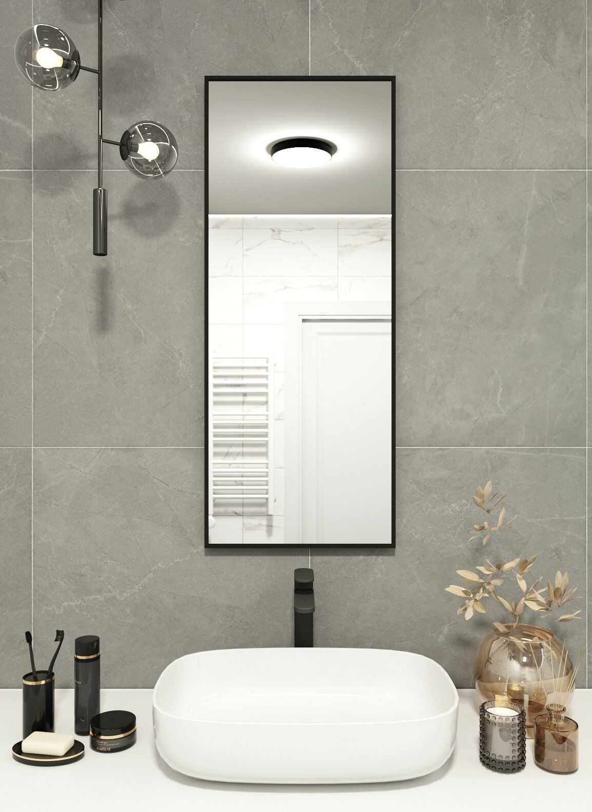 Зеркало в алюминиевой раме настенное ONE MIRROR 100х50 см. Черное