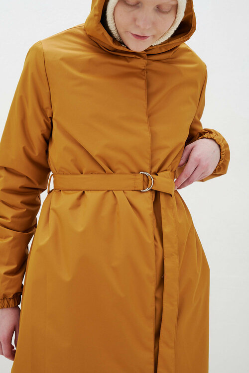 куртка  УСТА К УСТАМ зимняя, силуэт прямой, карманы, ветрозащитная, пояс/ремень, капюшон, мембранная, влагоотводящая, размер 46, горчичный