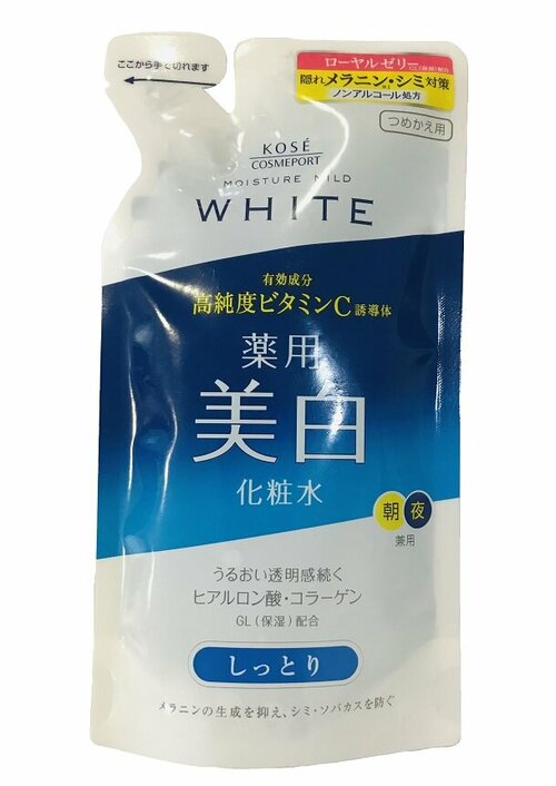 KOSE MOISTURE MILD WHITE Lotion М Отбеливающий увлажняющий лосьон (тоник) против пигментных пятен, сменная упаковка 160 мл