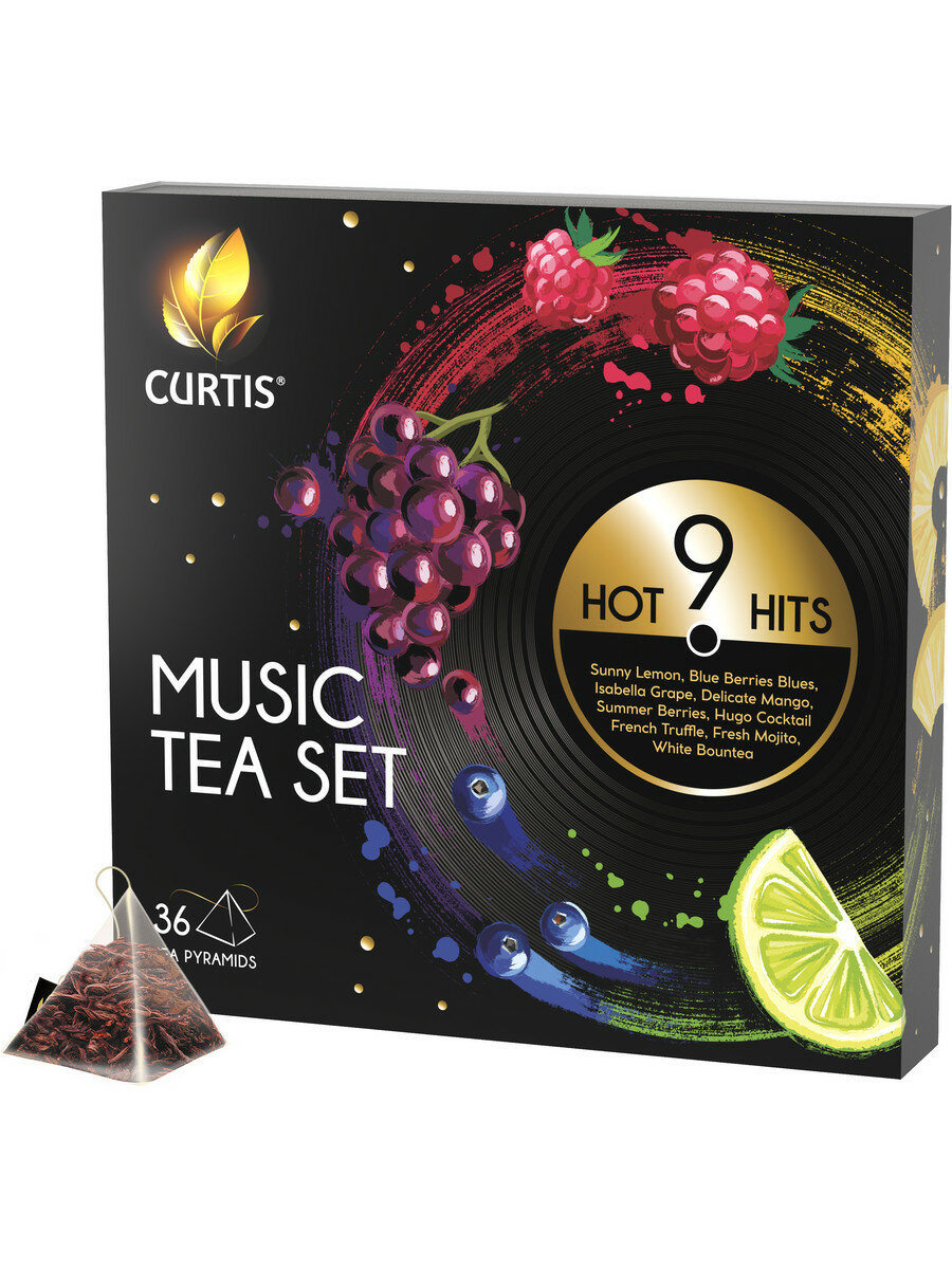 Набор чая в пирамидках CURTIS "Music Tea Set" 36 пирамидок, чай ассорти 9 вкусов / подарочная упаковка - фотография № 1