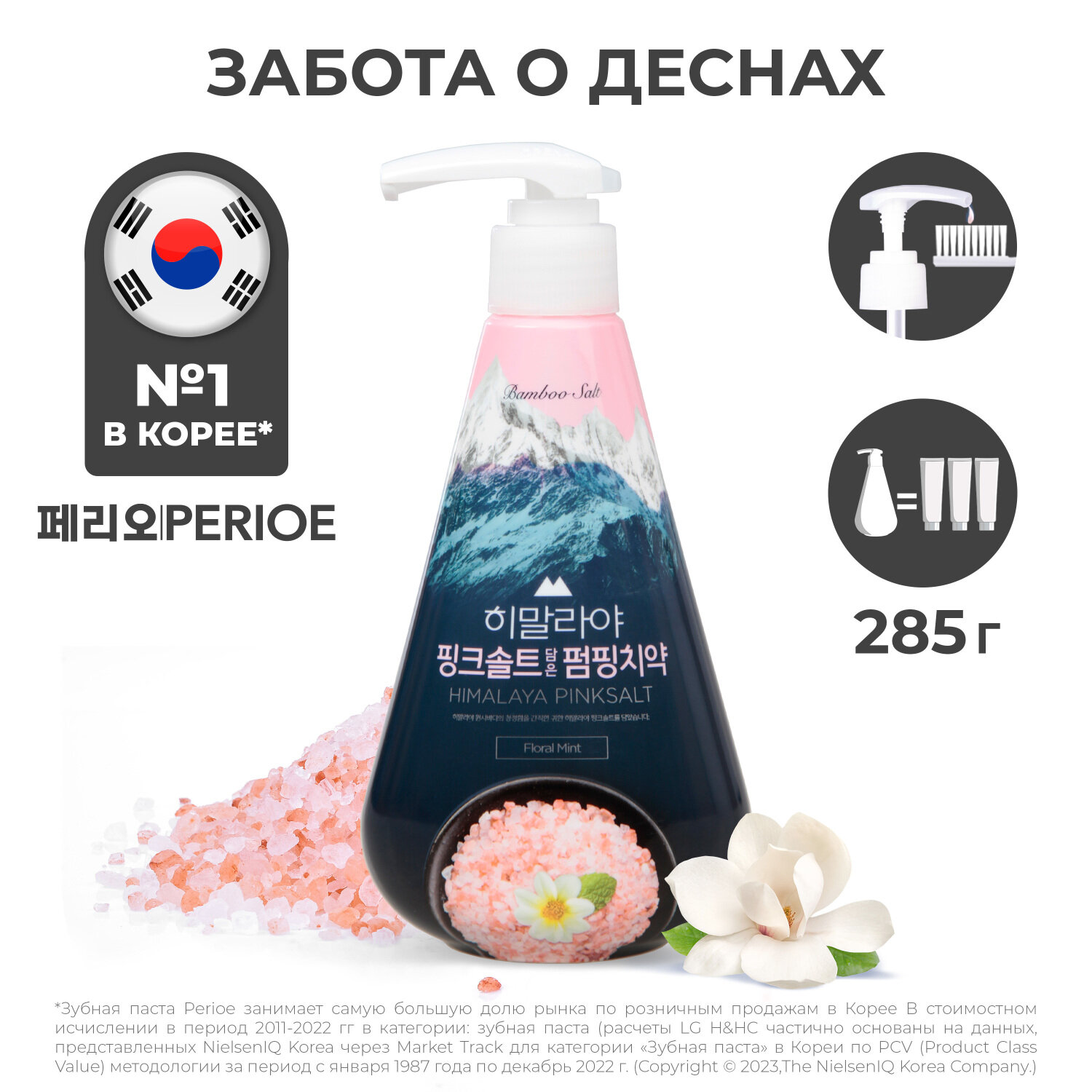 Зубная паста PERIOE Pumping Himalaya Pink Salt Floral Mint с розовой гималайской солью, 285 г