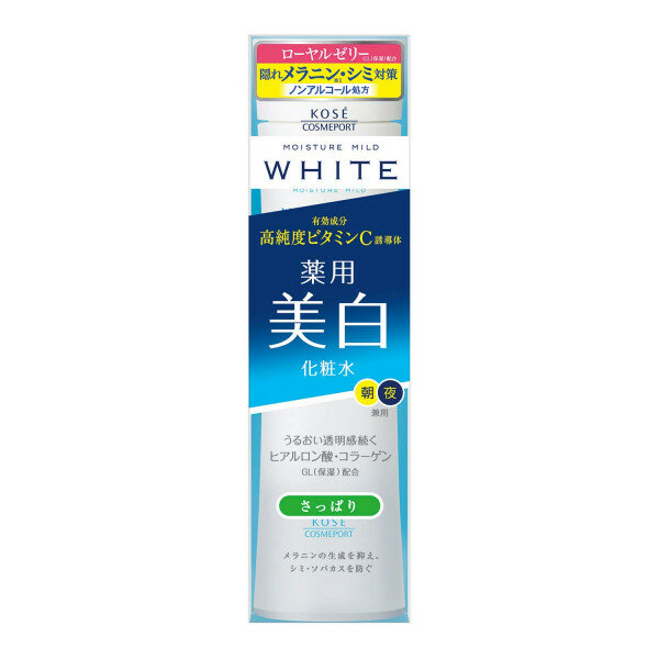 KOSE MOISTURE MILD WHITE Lotion L Освежающий отбеливающий эффективный лосьон (тоник) против пигментных пятен, бутылка с дозатором 180 мл