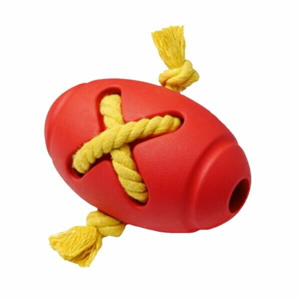 HOMEPET Игрушка для собак мяч регби с канатом красный, SILVER SERIES, каучук, размер 8 см х 12,7 см - фотография № 2