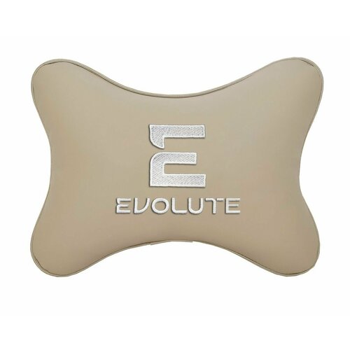 Автомобильная подушка на подголовник экокожа Beige с логотипом автомобиля EVOLUTE