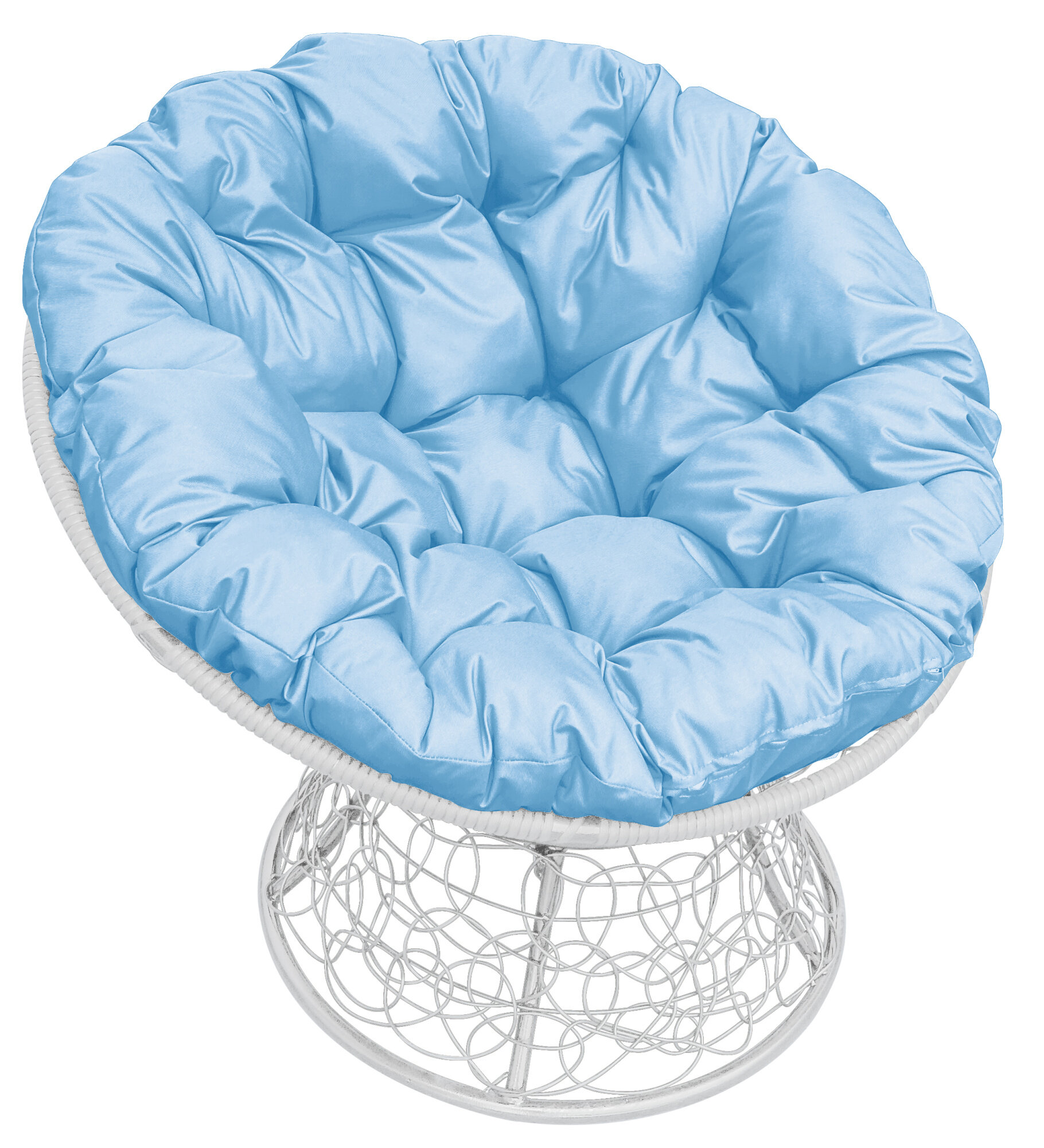 Кресло "Папасан" с ротангом белое / голубая подушка M-Group