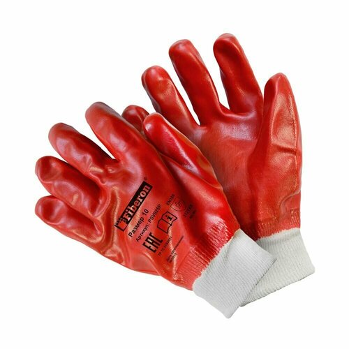 Перчатки Повышенная стойкость к загрязнениям, полиэстер+хлопок, ПВХ покрытие, без и/у, 10(XL), белый+красный, Fiberon (10 пар)