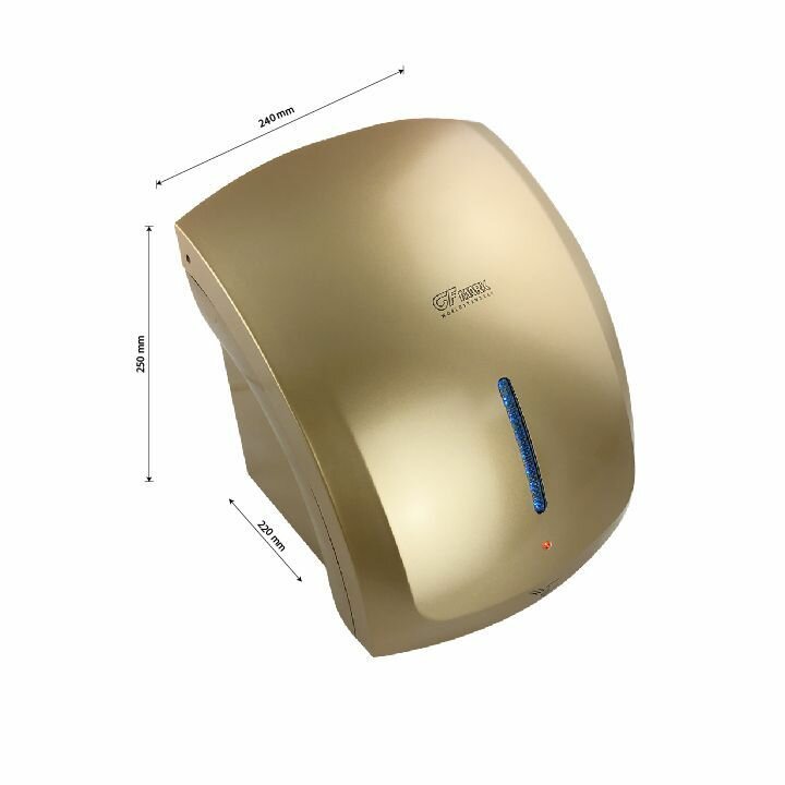 GFmark - Сушилка для рук, корпус пластик АБС цвет сатин золото, с неоновой подсветкой, классика, 1800W - фотография № 6