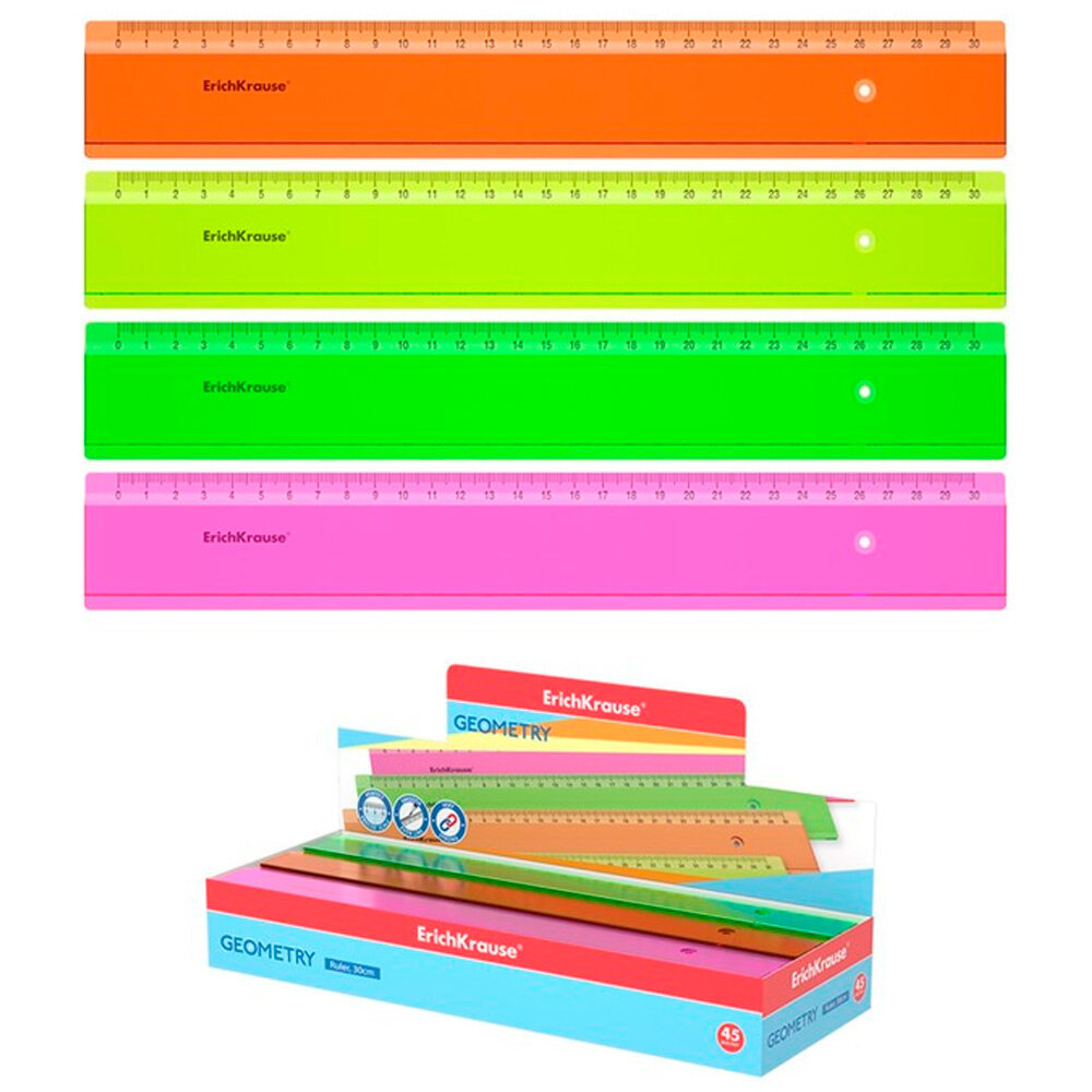 Линейка пластик 30см Neon 53001 ErichKrause, 5 штук