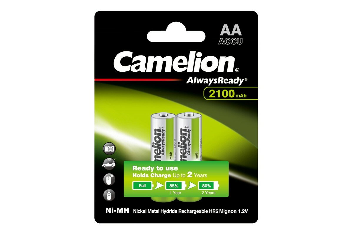 Аккумуляторы Ni-Mh металлогидридные 7966 Camelion Always Ready NH-AA2100ARBP2 АА 14500 2100 мАч 1.2 В 2шт