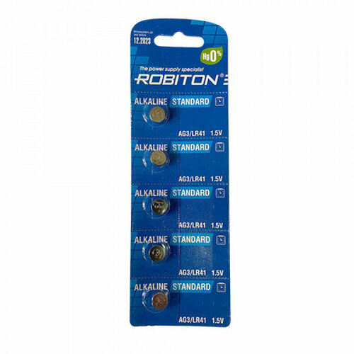 Батарейка LR41 - Robiton Standard R-AG3-0-BL5 (5 штук) 16950 robiton батарейка robiton standard lr1 0% hg bl5 5шт r lr1 0 bl5