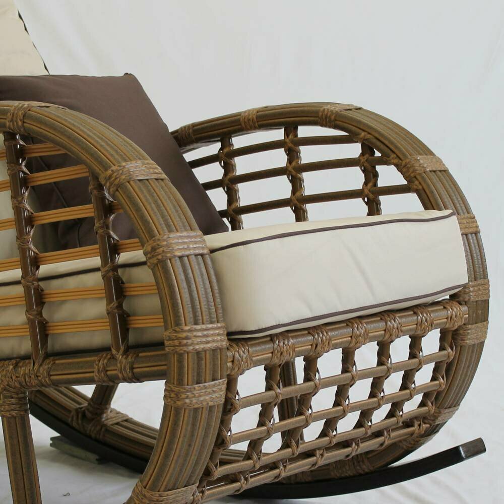 Кресло-качалка, Плетеное кресло, Мебель из искусственного ротанга для отдыха, Садовая мебель, цвет —зебрано - фотография № 6