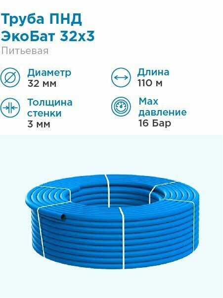 ЭкоБат Труба ПНД Экобат 32х3 для водоснабжения бухта 110 метров