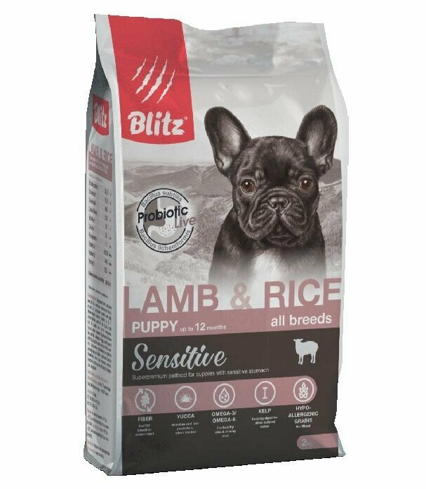 Сухой корм для щенков Blitz 2кг Puppy Sensitive Lamb&Rice Ягненок и рис