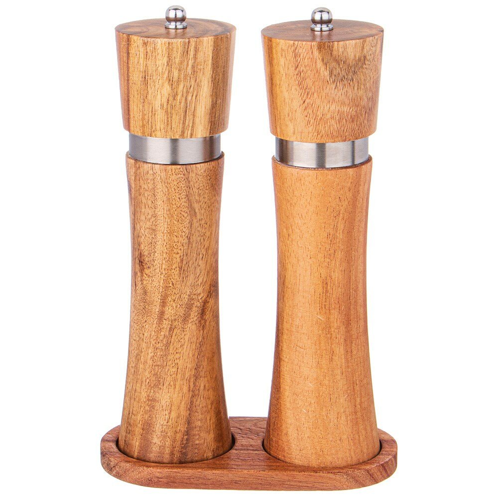 Набор мельниц для специй agness из 2х шт на подставке акация 14х7х21,5 см