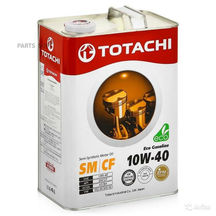 Масло моторное TOTACHI Eco Gasoline полусинтетическое 10W-40 CF/SN 4л. TOTACHI / арт. 4589904934919 - (1 шт)