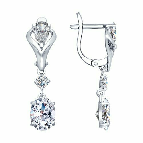 Серьги Яхонт, серебро, 925 проба, фианит, бесцветный