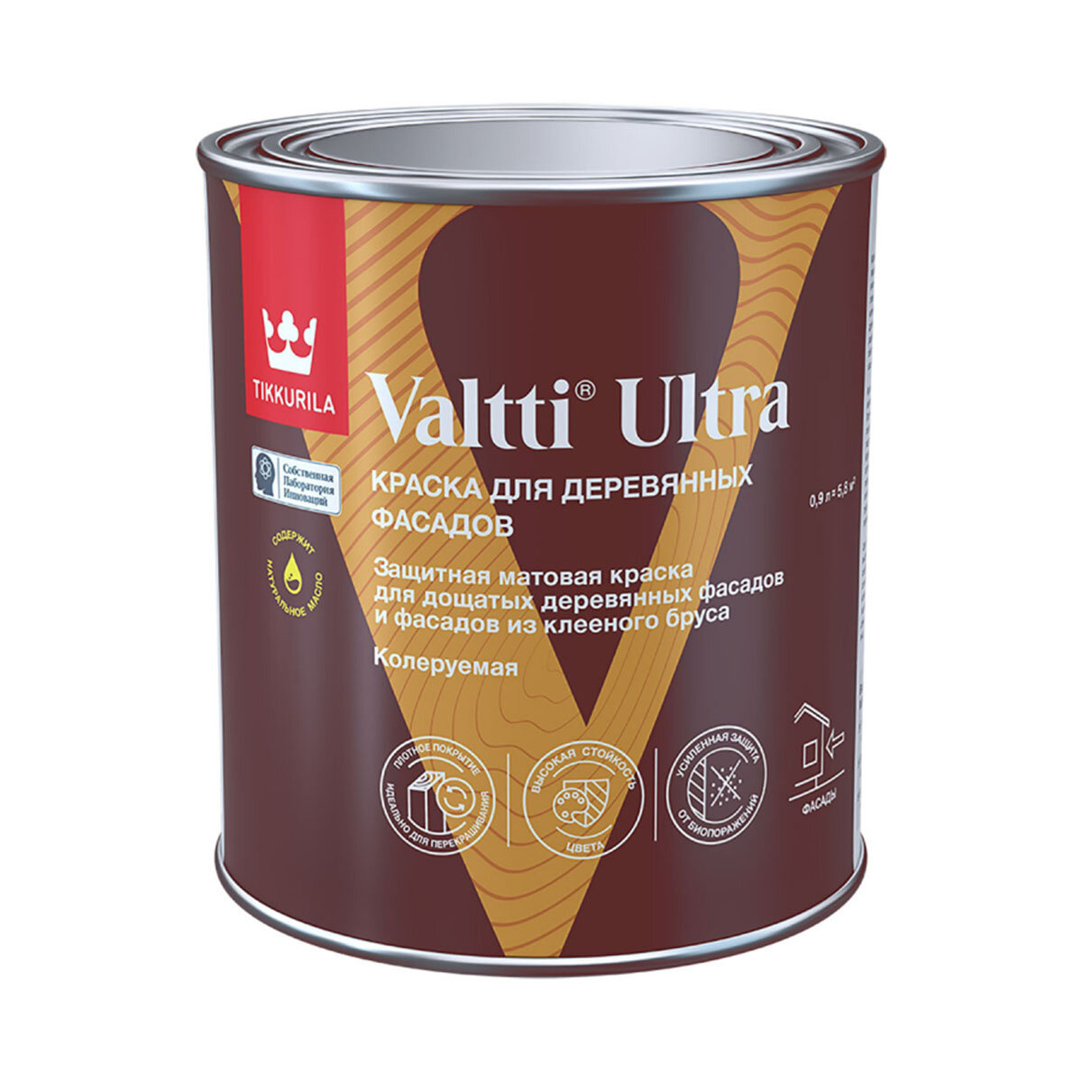 Краска для деревянных фасадов Tikkurila Valtti Ultra матовая база С бесцветная 09 л