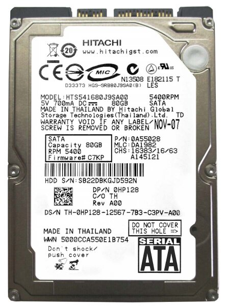 Жесткий диск Hitachi HP128 80Gb 5400 SATA 2,5" HDD