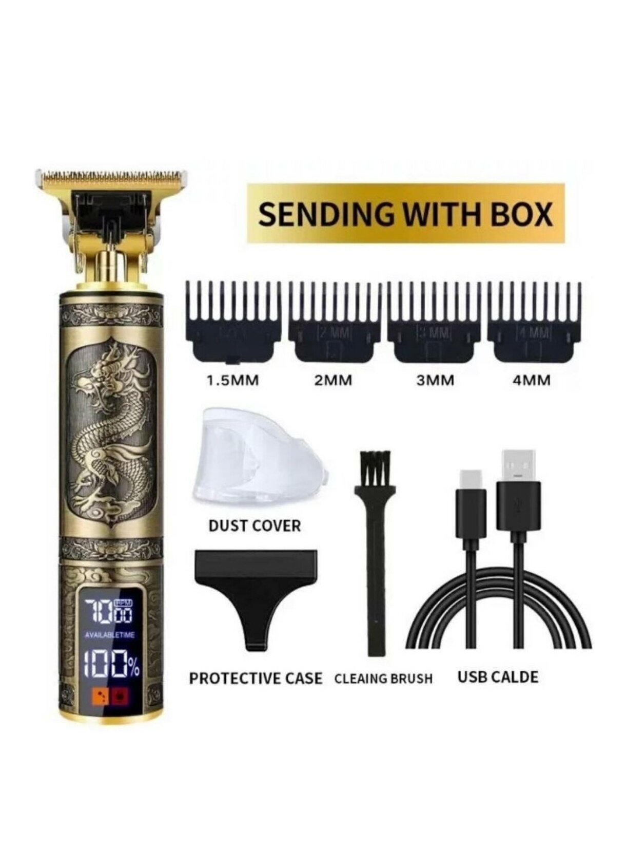 Профессиональная машинка для стрижки волос PR , Триммер для бороды и усов PR , для мужчин, уход, с LED дисплеем, золотой, UP+