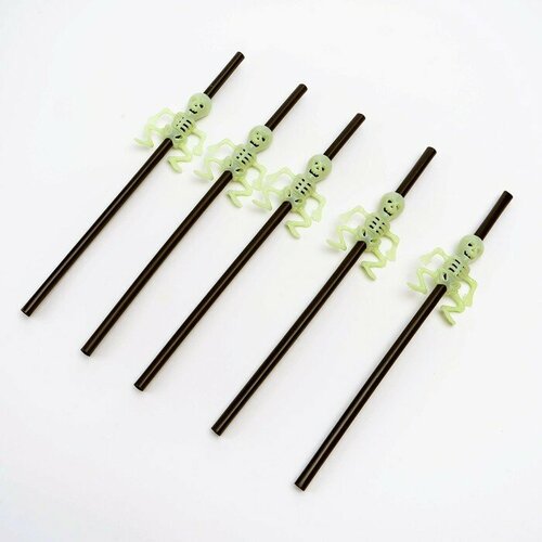Трубочки для коктейля Скелет набор 5 шт светится в темноте 481₽