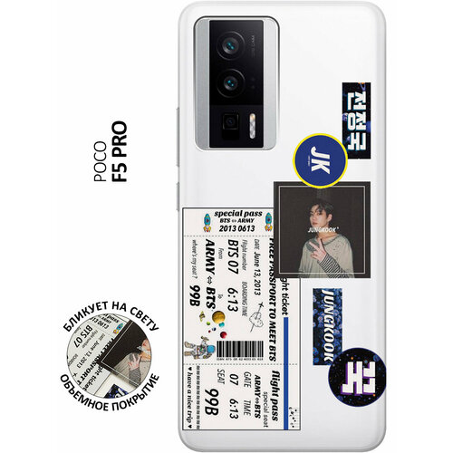 Силиконовый чехол с принтом BTS Stickers для Poco F5 Pro / Поко Ф5 Про силиконовый чехол на poco f5 pro поко ф5 про с 3d принтом yuri gagarin stickers прозрачный