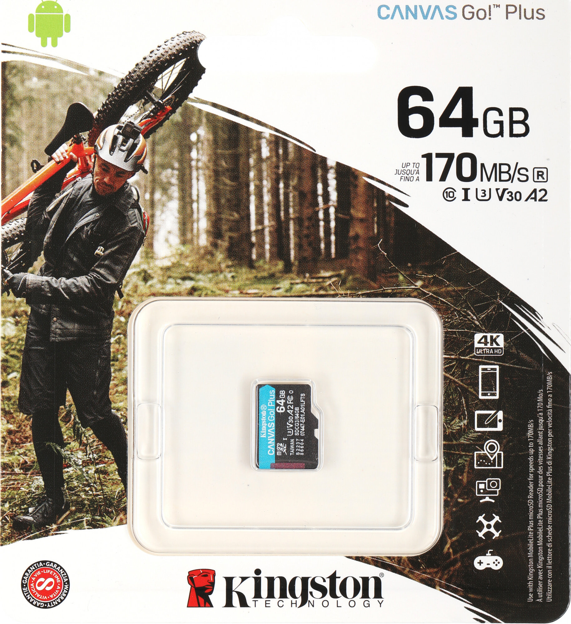 Карта памяти microSDXC UHS-I U3 KINGSTON Canvas Go! Plus 64 ГБ, 170 МБ/с, Class 10, , 1 шт., переходник SD - фото №9