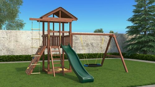Изображение товара CustWood Family F3 Детская деревянная игровая площадка, спортивный комплекс домик, качели, песочница, скалодром, площадка для дачи и улицы