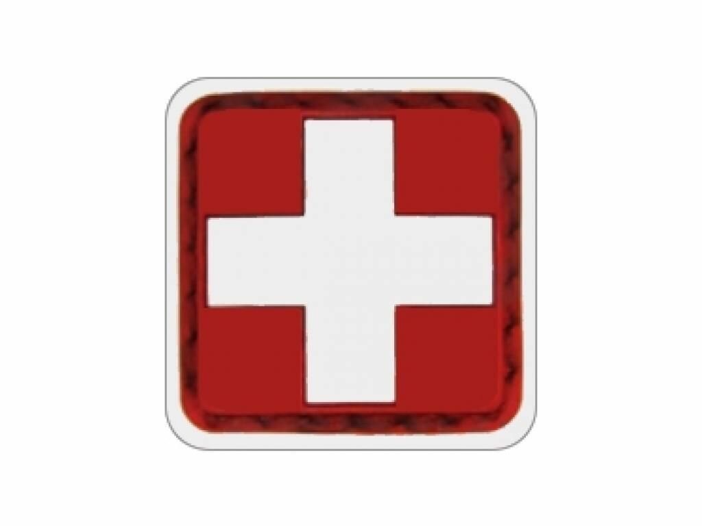 Шеврон ПВХ с велкро "Медик" 30х30мм белый на красном