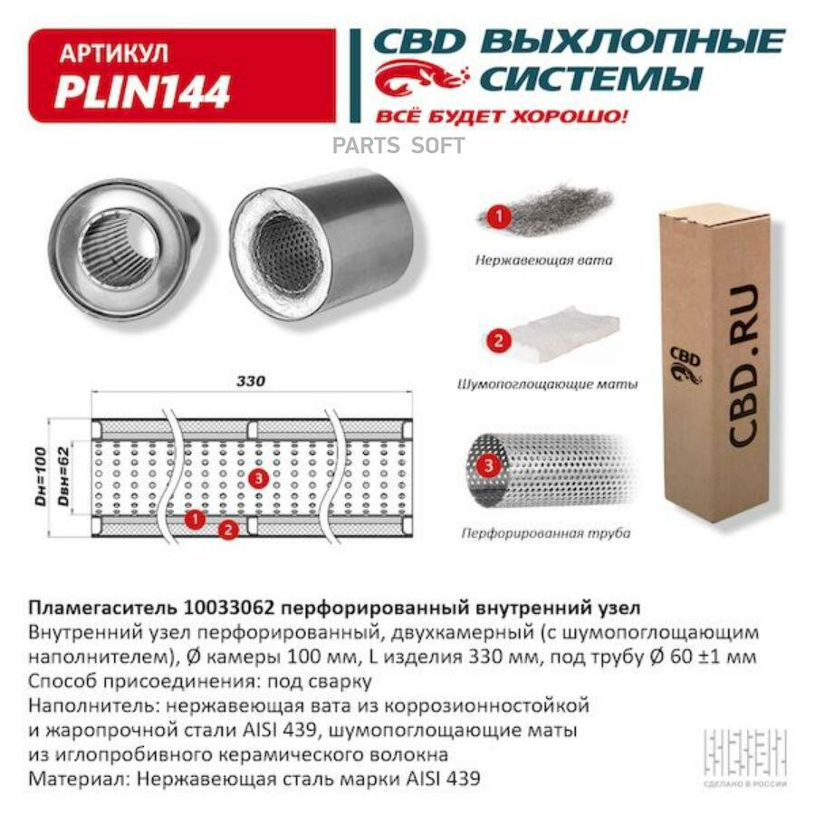 CBD PLIN144 Пламегаситель 10033062 перфорированный внутр. узел из Нерж. стали. . () 1шт