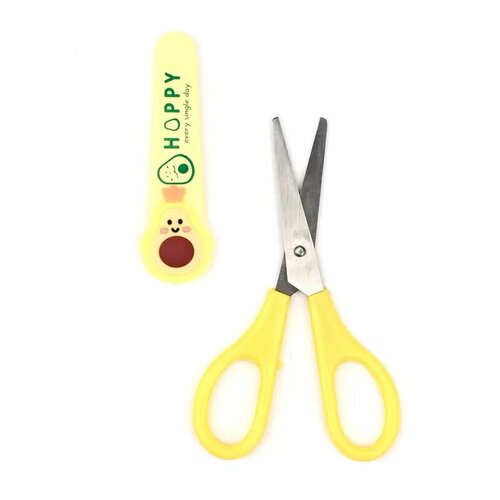 Детские канцелярские ножницы Авокадо в чехле (14 см), желтые