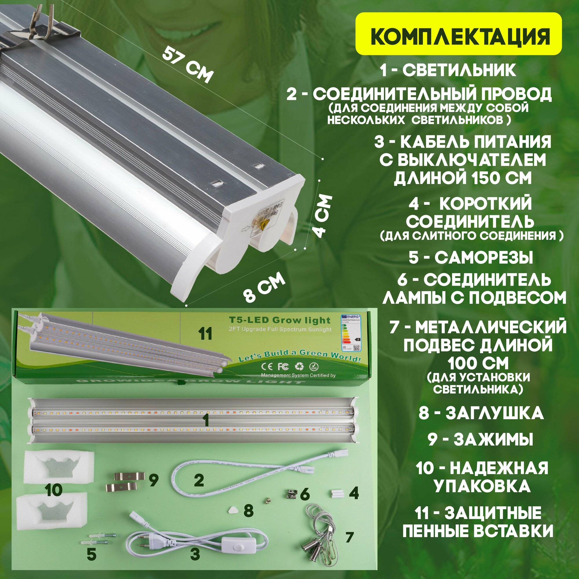 Фитолампа для выращивания растений рассады Led Фитосветильник полный спектр лампа для цветов светодиодная — фото 1