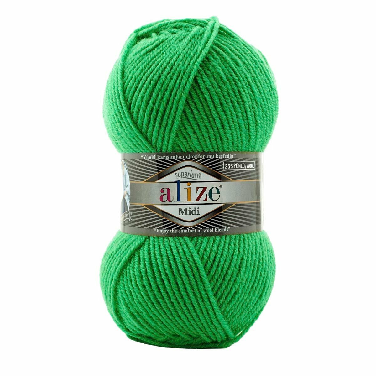 Пряжа для вязания ALIZE 'Superlana MIDI', 100г, 170м (25% шерсть, 75% акрил) (455 зеленый гранат), 5 мотков