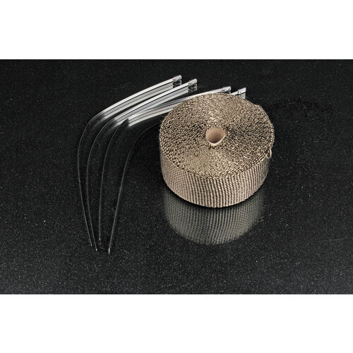 Термолента 50 мм - 10 м, 1100C, титановая нить, коричневая, 4 нержавеющих хомута 5 мм*300 мм