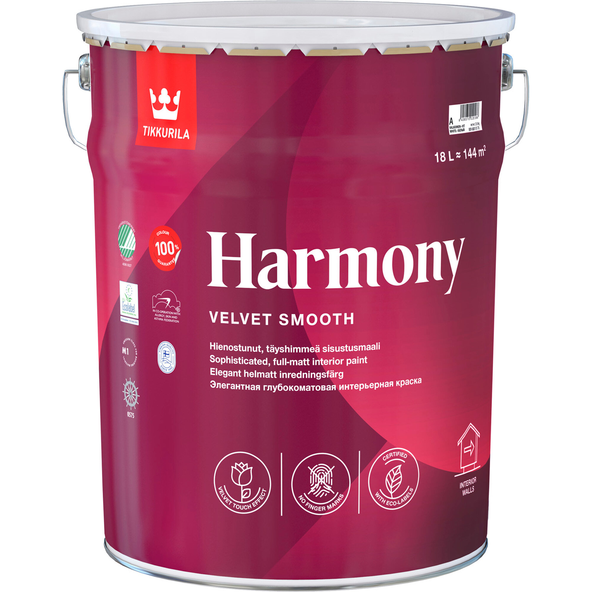 Tikkurila Harmony Краска акрилатная, стойкая к мытью (белый, глубокоматовый, база A, 18 л) - фотография № 5