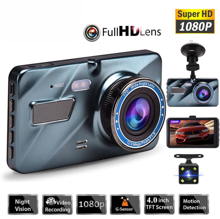 Автомобильный видеорегистратор Full HD 1080P с двумя камерами / 4-дюймовый LCD дисплей / G-сенсор / WDR / Камера заднего вида для парковки