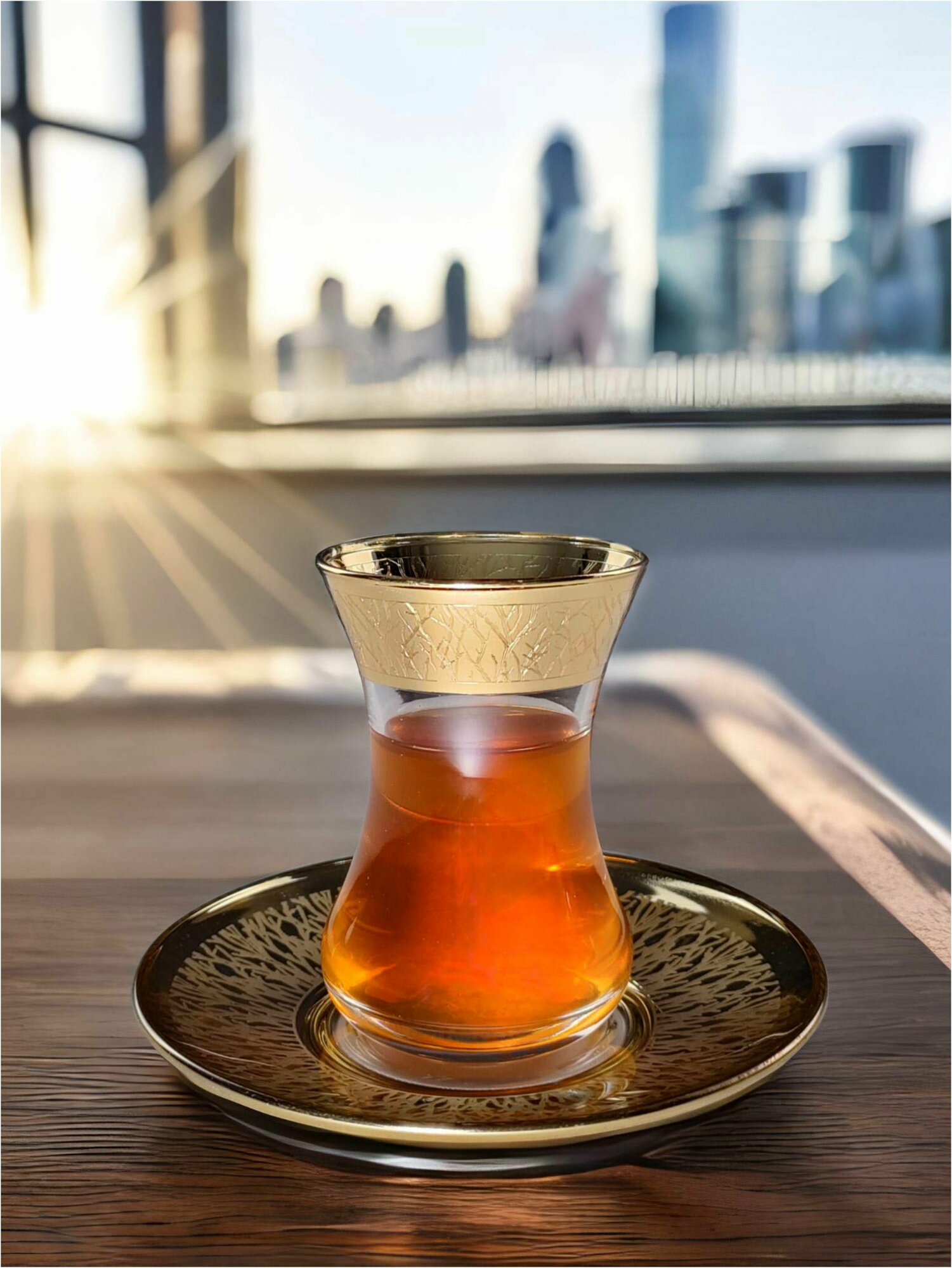 Подарочный набор турецких стаканов с блюдцами для чая, кофе, Армуды с алмазной гравировкой PROMSIZ флора, 12 предметов
