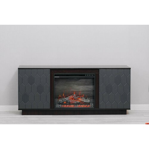 Электрический камин - тумба под ТВ (TV-тумба) в цвете венге/тёмно-серый с пультом, обогревом и звуком потрескивания дров (Электрокамин)