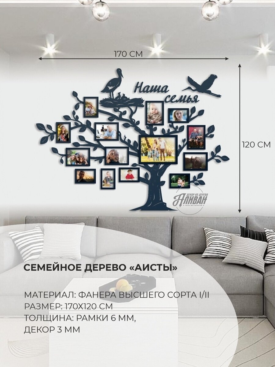 Семейное дерево с фоторамками на стену 