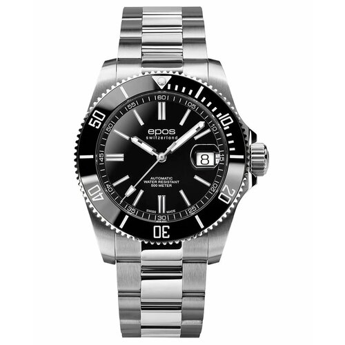 фото Наручные часы epos мужские швейцарские механические часы с автоподзаводом epos diver 3504.131.20.15.30 с гарантией, серебряный, черный